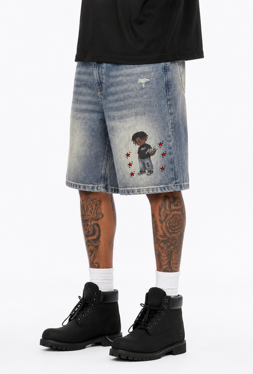 HDC Faded Distressed Baggy Denim Shorts