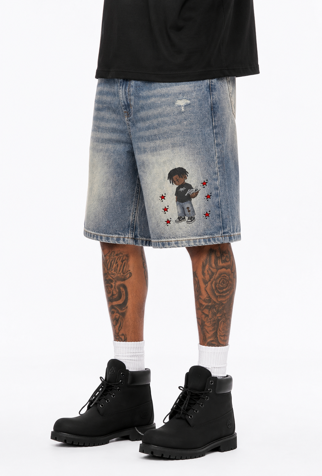 HDC Faded Distressed Baggy Denim Shorts