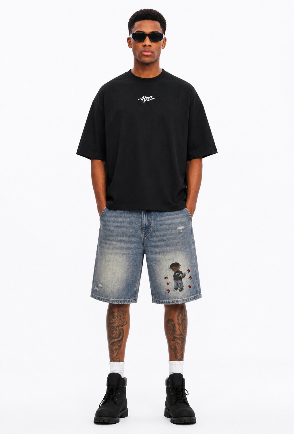 HDC Faded Distressed Baggy Denim Shorts
