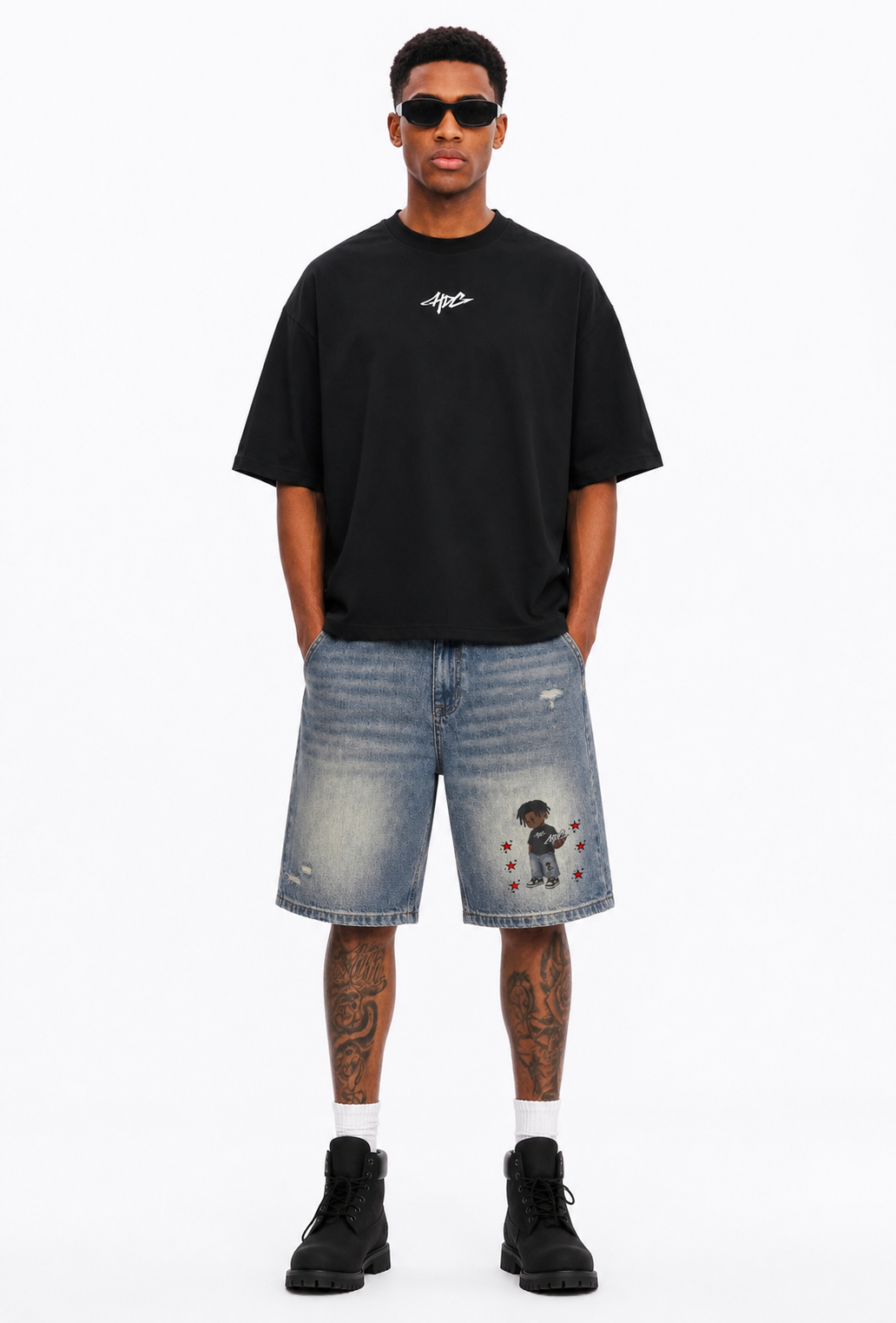 HDC Faded Distressed Baggy Denim Shorts