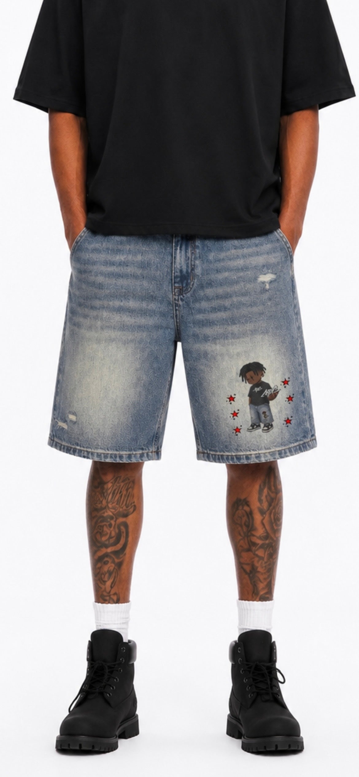 Faded Distressed Baggy Denim Shorts