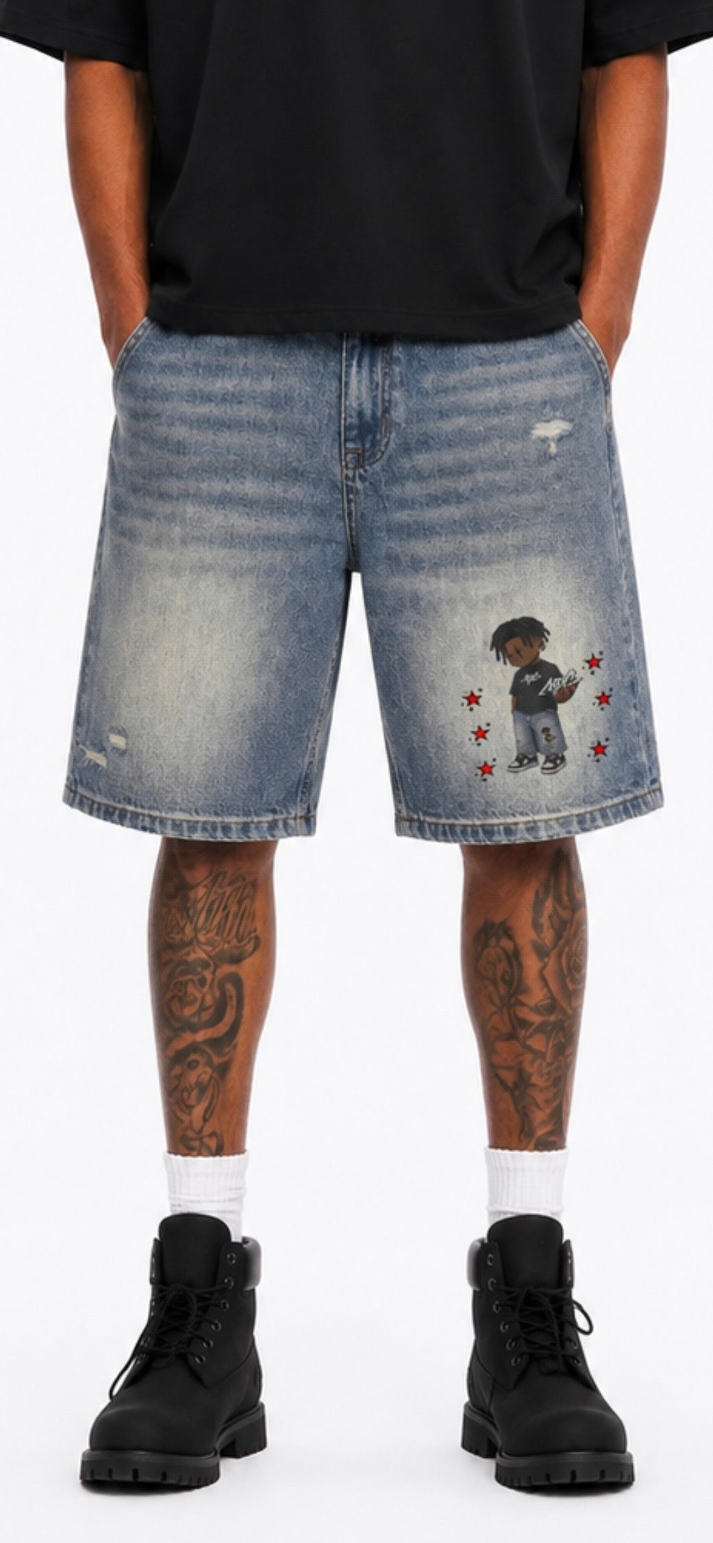 Faded Distressed Baggy Denim Shorts